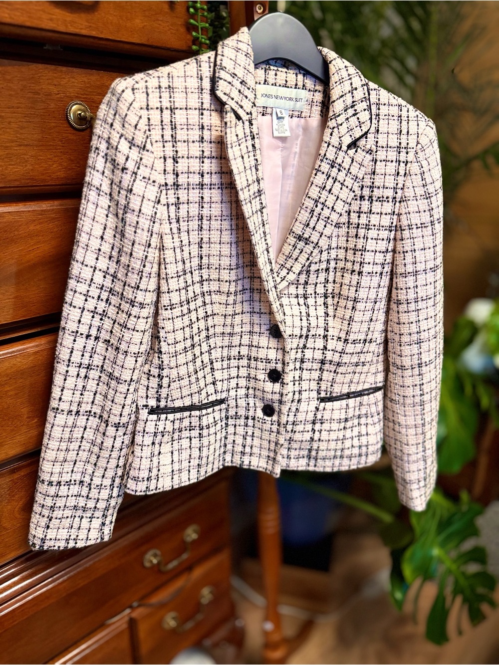 Jones New York Pink and Black Tweed Blazer Jacket